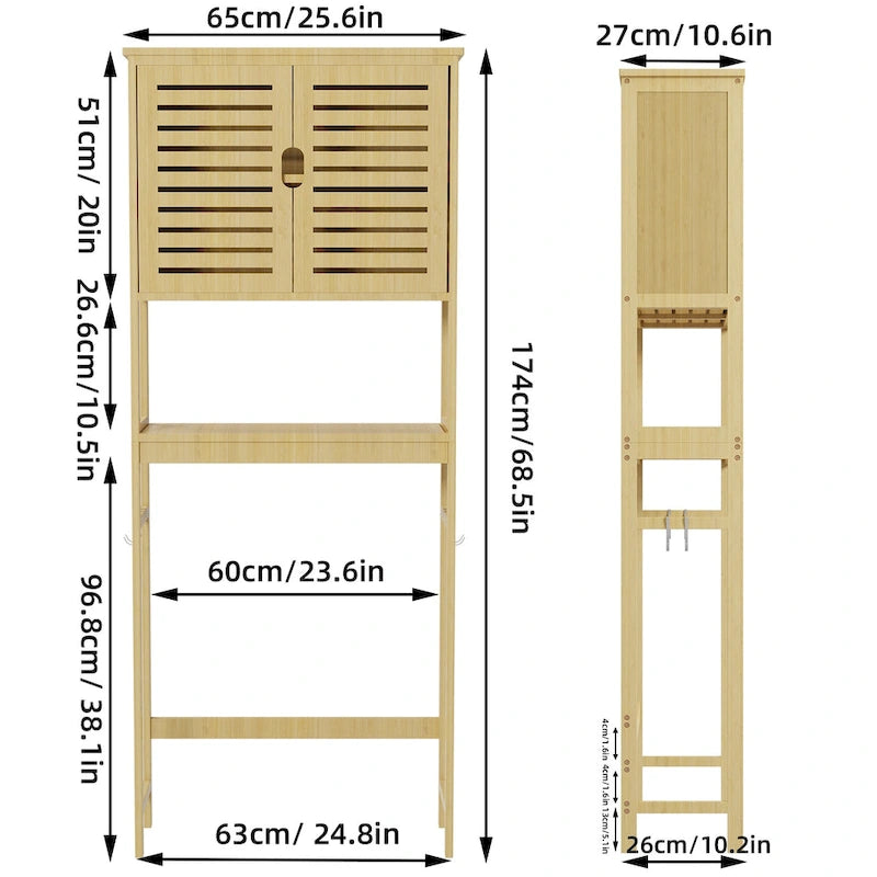 Étagère de rangement 4 niveaux au-dessus des toilettes avec armoire