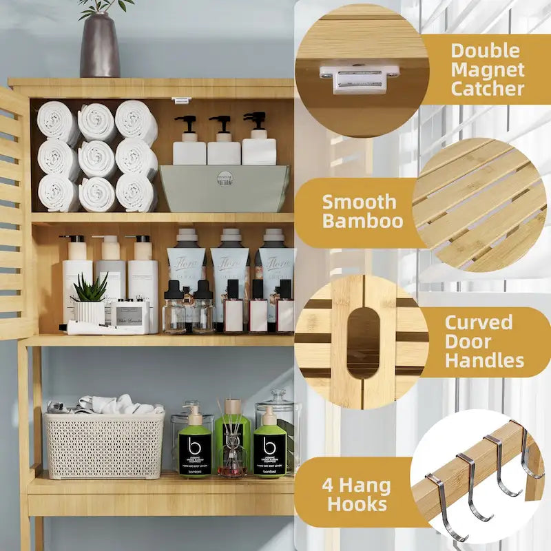 Étagère de rangement 4 niveaux au-dessus des toilettes avec armoire