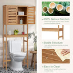Meuble de rangement de salle de bain en bambou à installer au-dessus des toilettes avec portes et étagères réglables