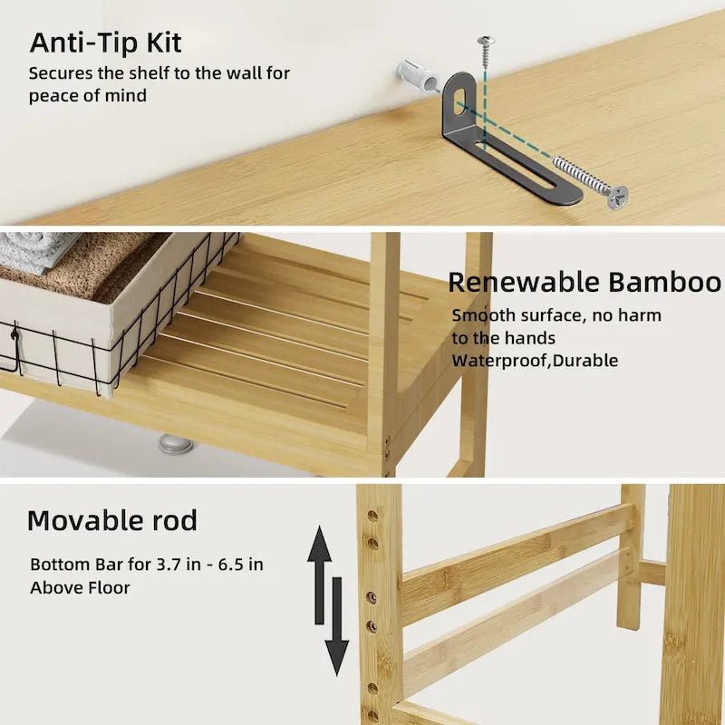 Étagère de rangement au-dessus des toilettes avec étagères et portes d'armoire
