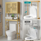 Étagère de rangement au-dessus des toilettes avec étagères et portes d'armoire