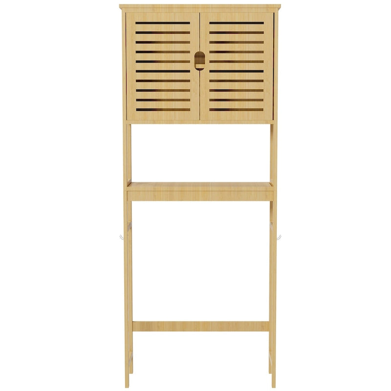 Étagère de rangement au-dessus des toilettes avec étagères et portes d'armoire