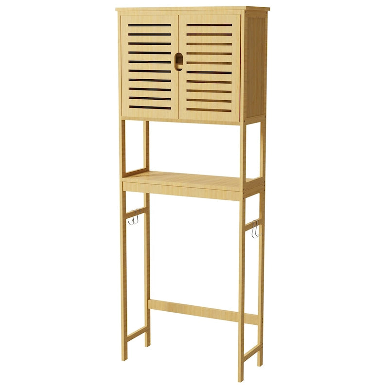 Étagère de rangement au-dessus des toilettes avec étagères et portes d'armoire