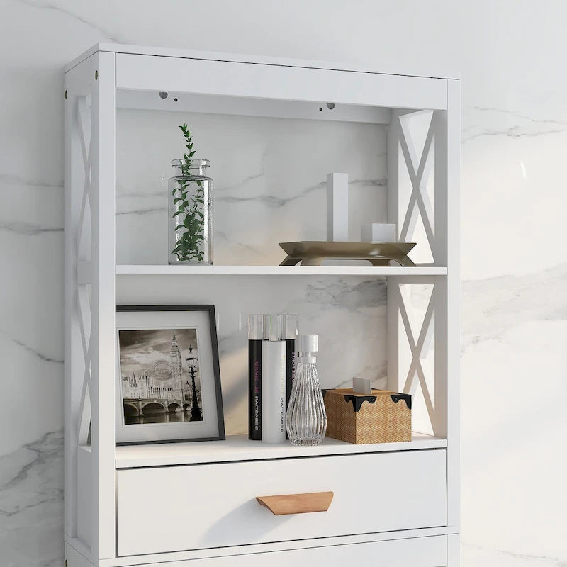 Meuble de rangement WC avec tiroir et 2 étagères ouvertes