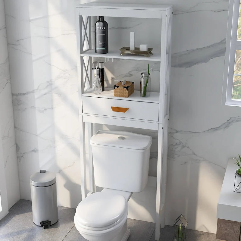 Meuble de rangement WC avec tiroir et 2 étagères ouvertes
