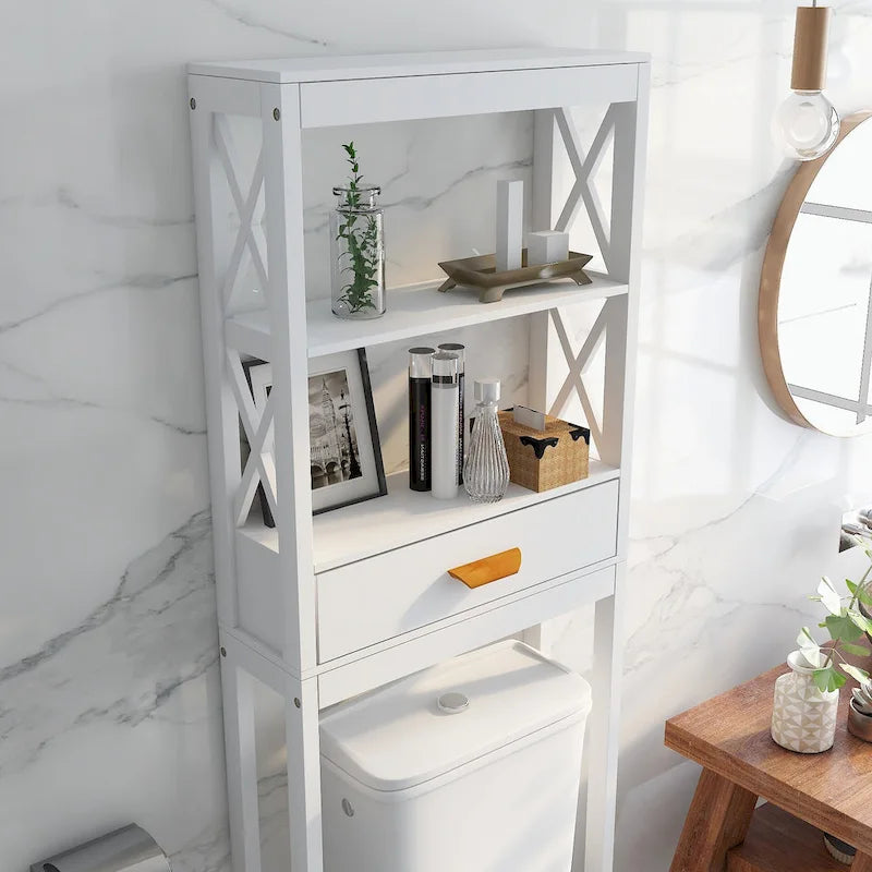 Meuble de rangement WC avec tiroir et 2 étagères ouvertes