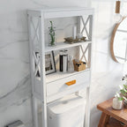Meuble de rangement WC avec tiroir et 2 étagères ouvertes