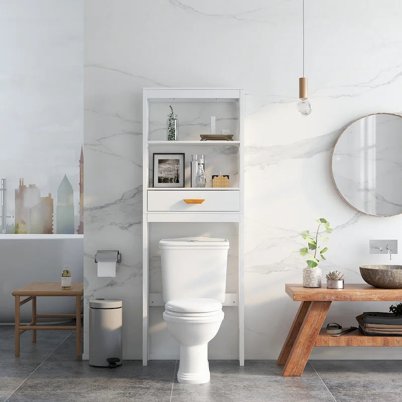 Meuble de rangement WC avec tiroir et 2 étagères ouvertes