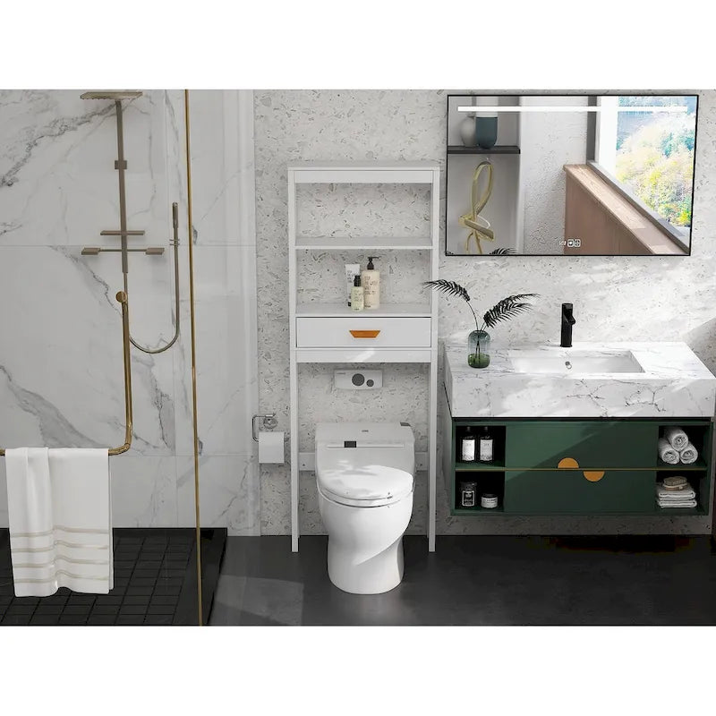 Meuble de rangement WC avec tiroir et 2 étagères ouvertes