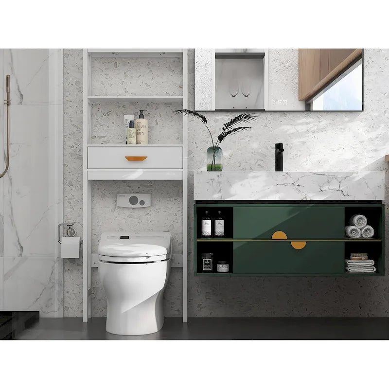 Meuble de rangement WC avec tiroir et 2 étagères ouvertes