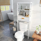 Meuble de rangement WC avec tiroir et 2 étagères ouvertes