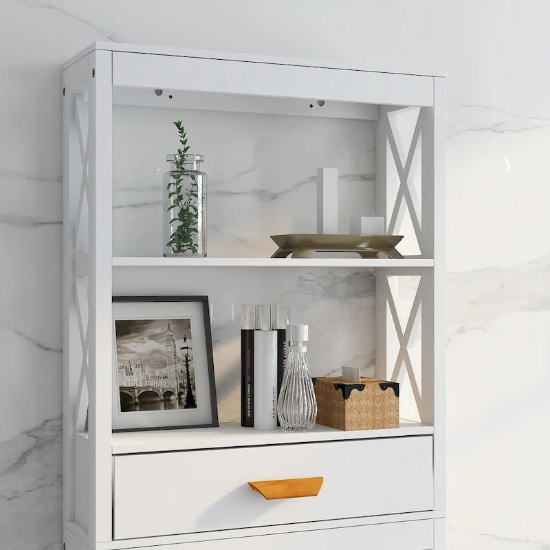 Meuble de rangement WC avec tiroir et 2 étagères ouvertes
