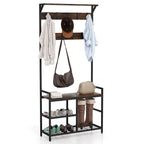 Porte-manteau industriel avec banc et rangement à chaussures