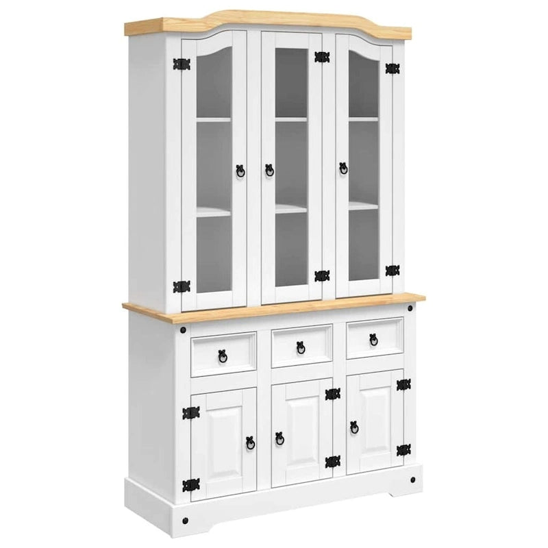 Buffet haut avec portes et tiroirs, 112 x 43 x 196 cm, Blanc