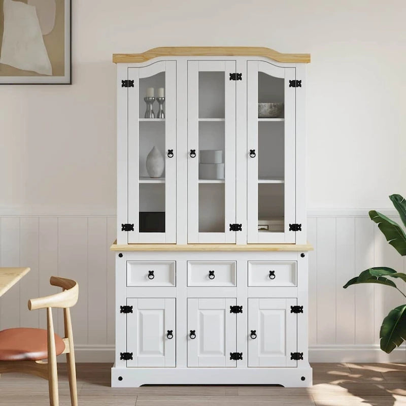 Buffet haut avec portes et tiroirs, 112 x 43 x 196 cm, Blanc