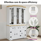 Buffet haut avec portes et tiroirs, 112 x 43 x 196 cm, Blanc