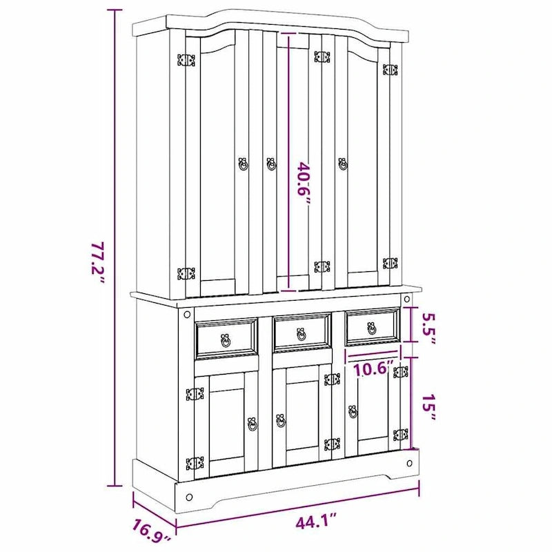 Buffet haut avec portes et tiroirs, 112 x 43 x 196 cm, Blanc
