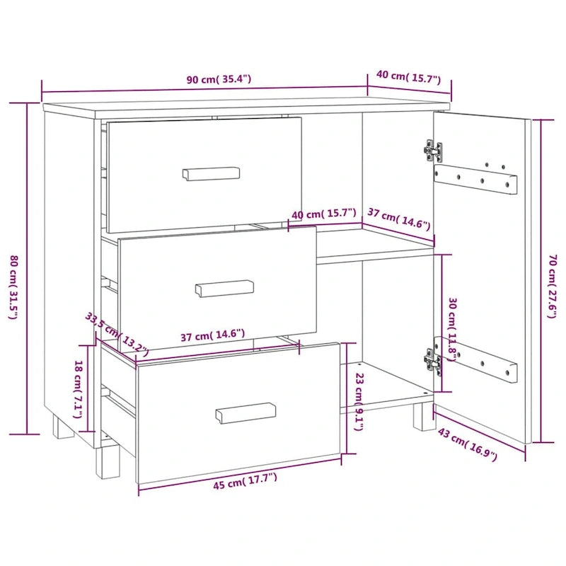Buffet bahut avec rangement – Pin massif, 35,4"x15,7"x31,5"