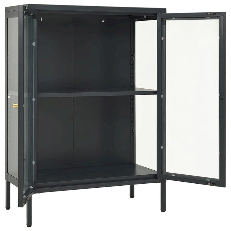 Buffet en acier et verre avec étagère réglable – Anthracite, 75 x 35 x 105 cm