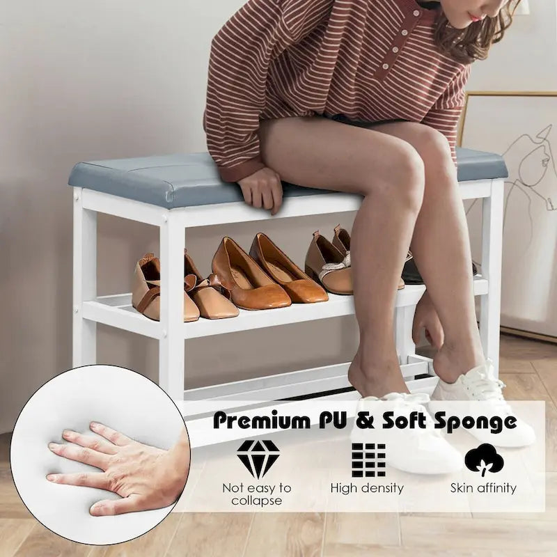 Banc porte-chaussures à 2 niveaux avec siège rembourré