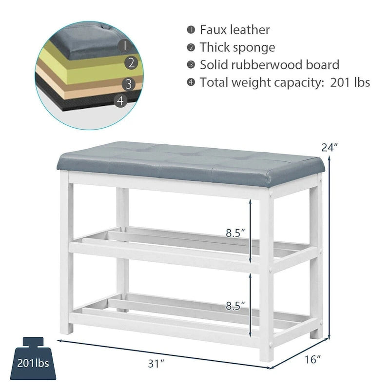 Banc porte-chaussures à 2 niveaux avec siège rembourré
