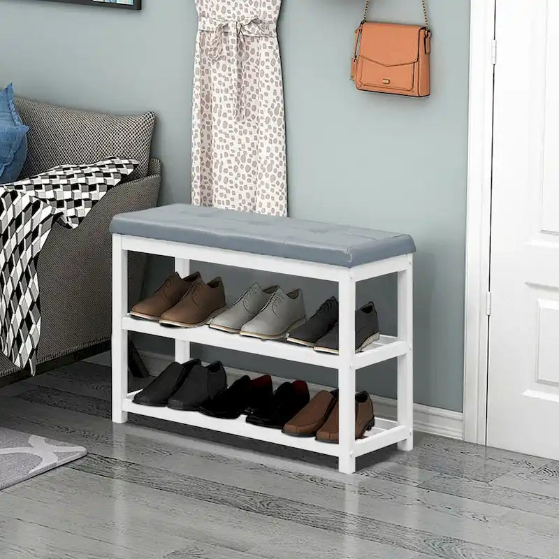 Banc porte-chaussures à 2 niveaux avec siège rembourré