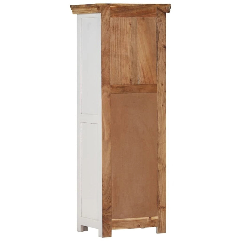 Highboard en bois massif avec rangement – Marron et blanc, 40 x 30 x 110 cm
