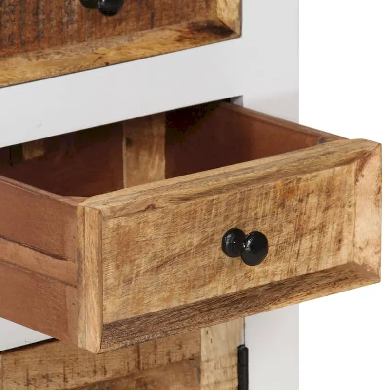 Highboard en bois massif avec rangement – Marron et blanc, 40 x 30 x 110 cm