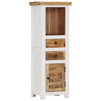 Highboard en bois massif avec rangement – Marron et blanc, 40 x 30 x 110 cm
