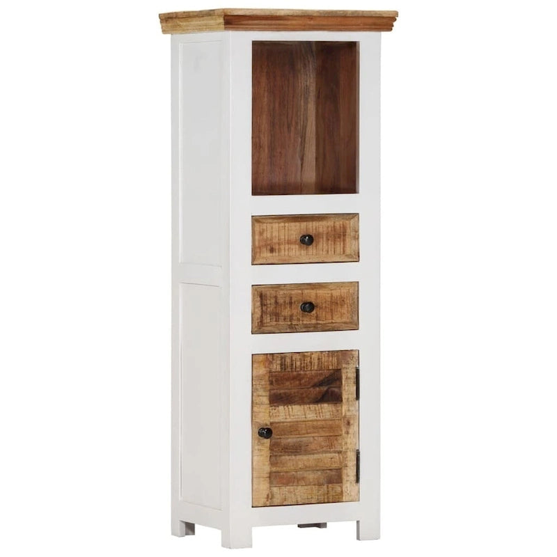 Highboard en bois massif avec rangement – Marron et blanc, 40 x 30 x 110 cm