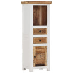 Highboard en bois massif avec rangement – Marron et blanc, 40 x 30 x 110 cm