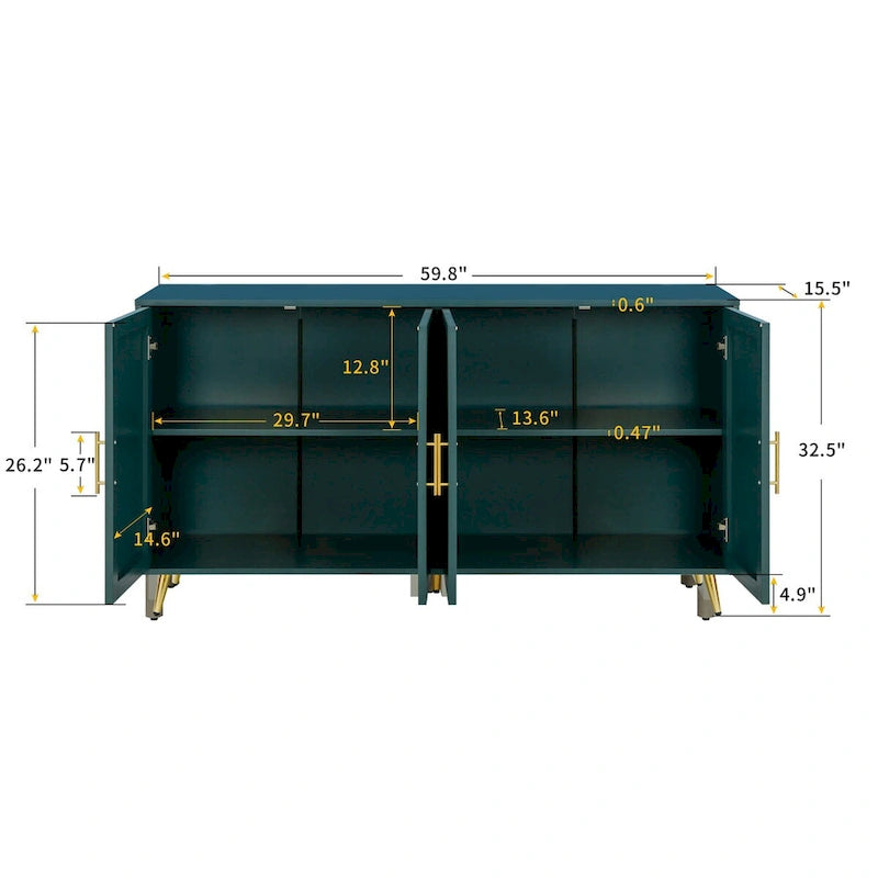 Buffet de rangement 4 portes avec portes à lignes verticales