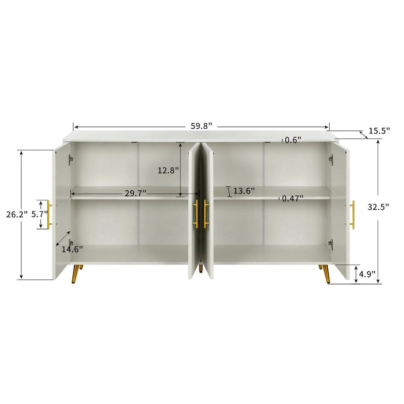 Buffet de rangement 4 portes avec portes à lignes verticales