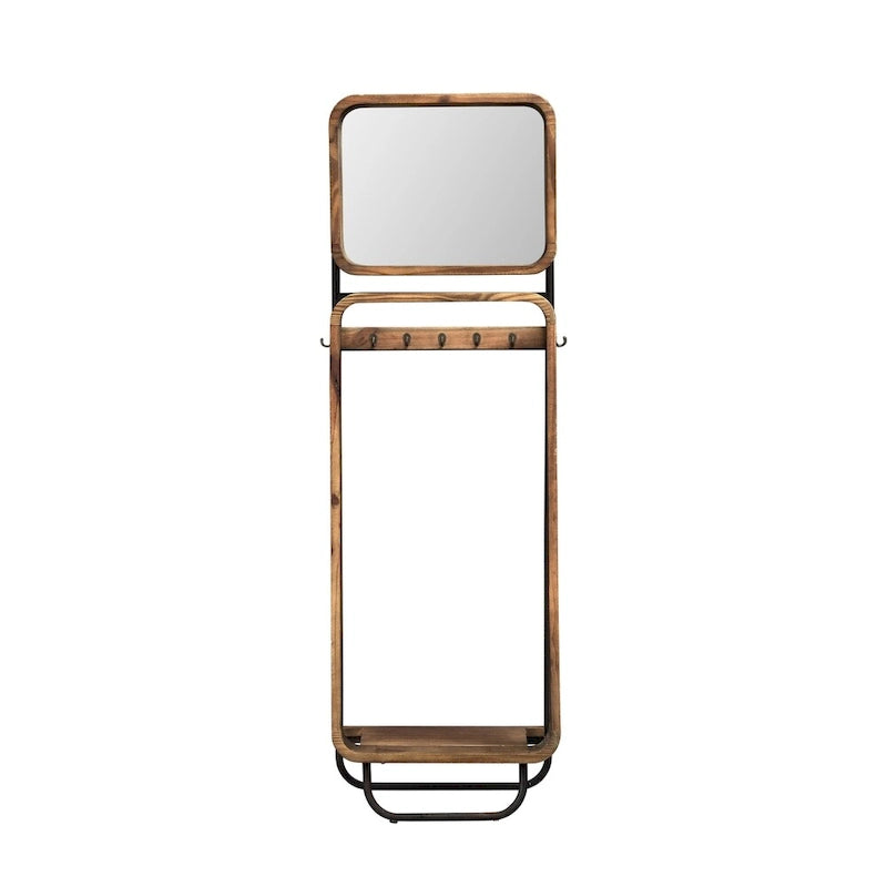 Meuble d'entrée en bois et métal avec miroir et patères