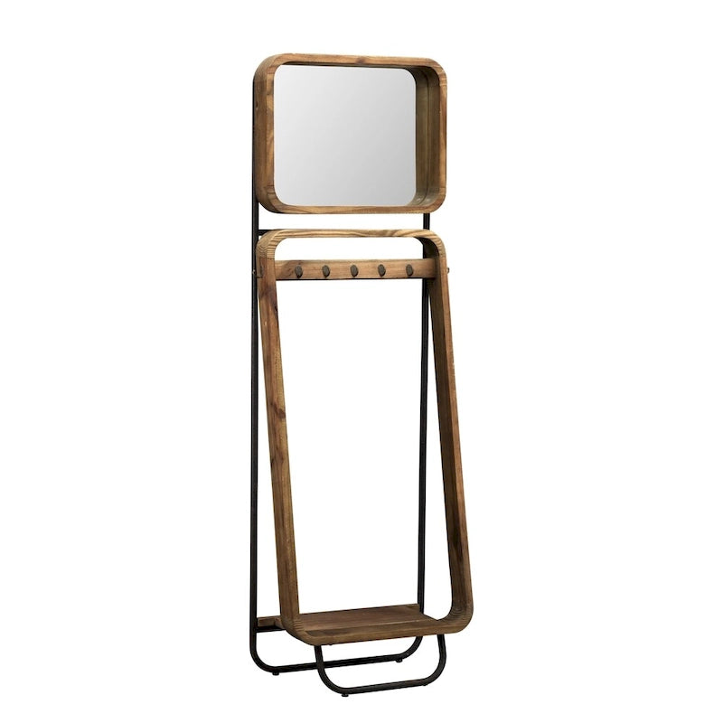 Meuble d'entrée en bois et métal avec miroir et patères