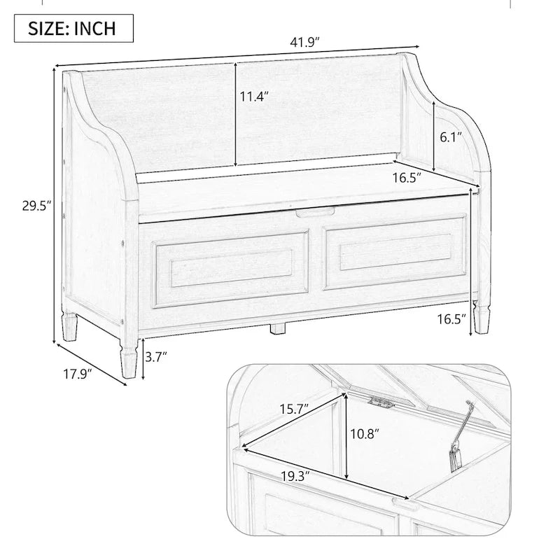 Banc de rangement d'entrée avec compartiment caché et charnière de sécurité