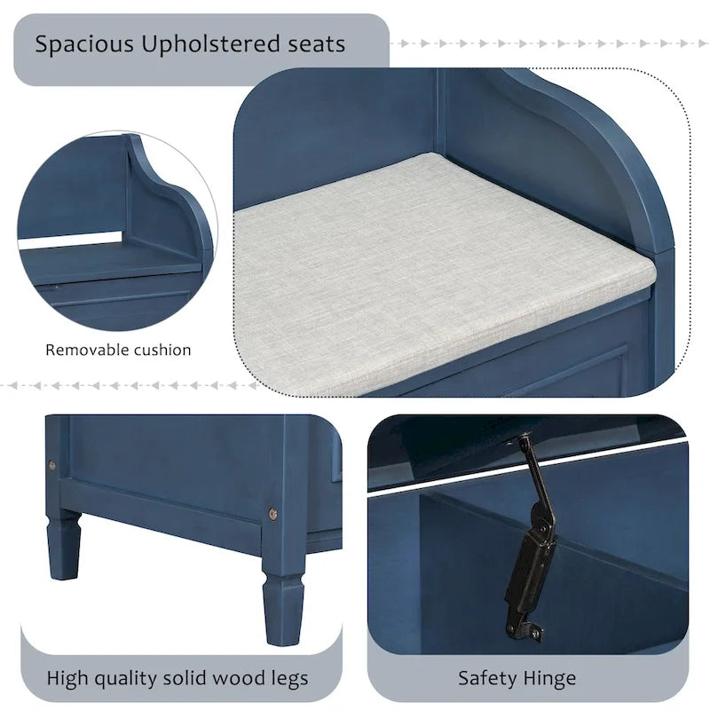 Banc de rangement d'entrée avec compartiment caché et charnière de sécurité