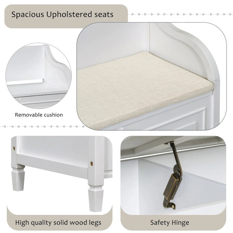 Banc de rangement d'entrée avec compartiment caché et charnière de sécurité
