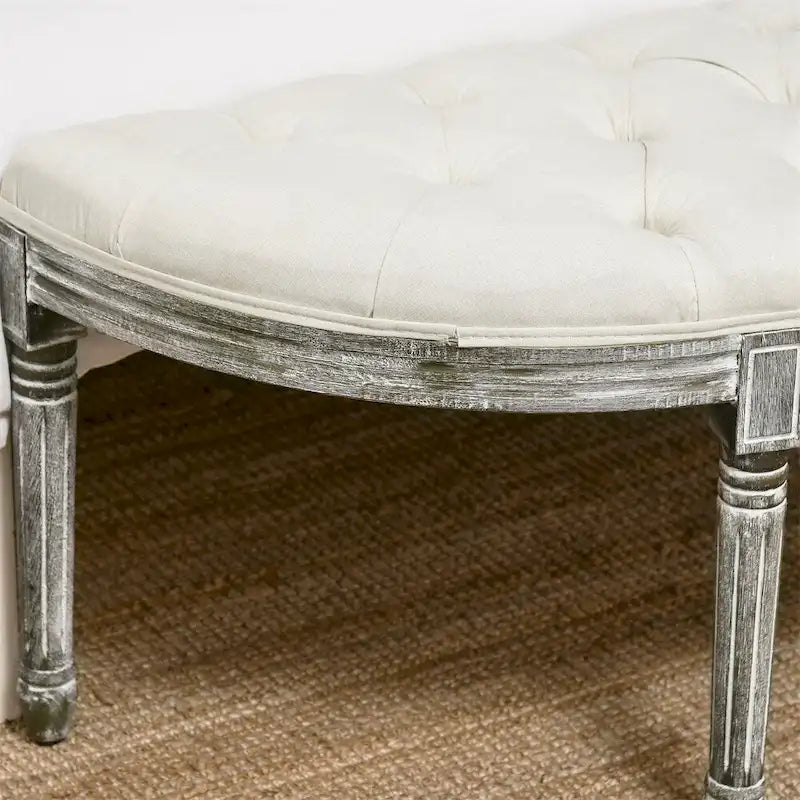 Banc semi-circulaire en velours capitonné avec pieds en bois d'hévéa