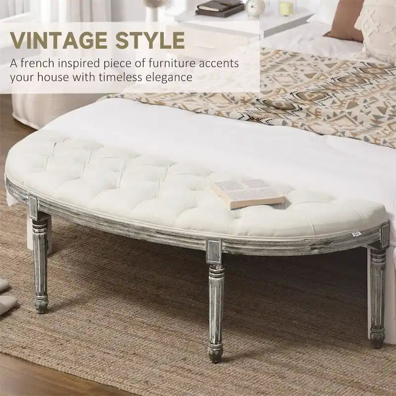 Banc semi-circulaire en velours capitonné avec pieds en bois d'hévéa