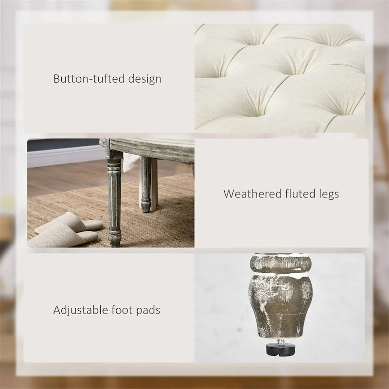 Banc semi-circulaire en velours capitonné avec pieds en bois d'hévéa