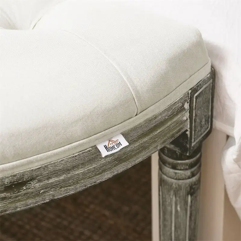Banc semi-circulaire en velours capitonné avec pieds en bois d'hévéa