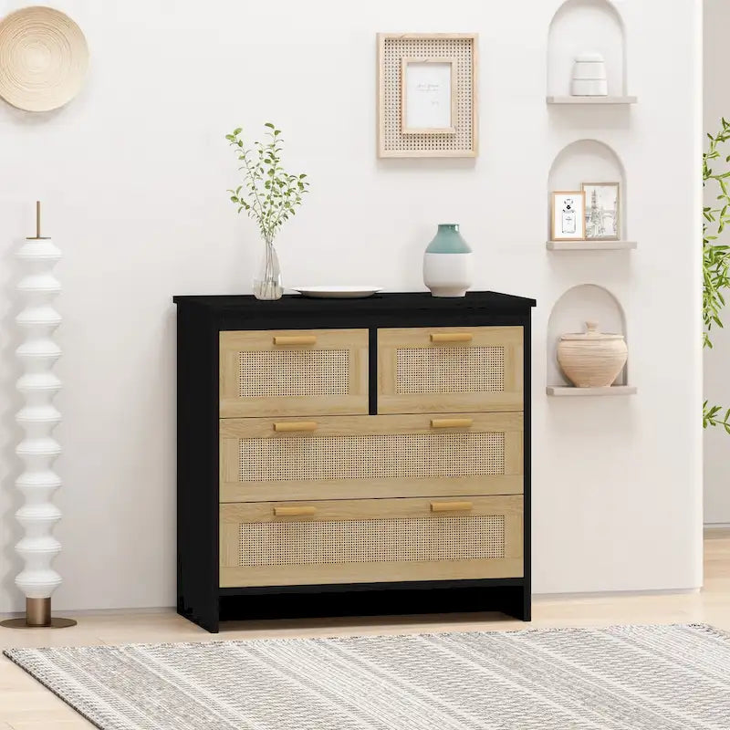 Meuble de rangement en rotin à 4 tiroirs