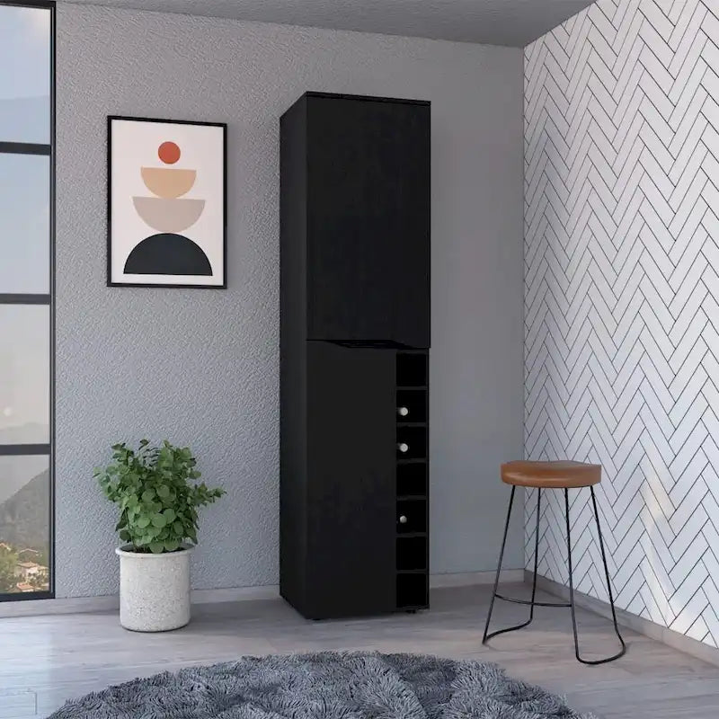 Armoire de rangement haute avec sept compartiments et un espace à deux portes - Noir