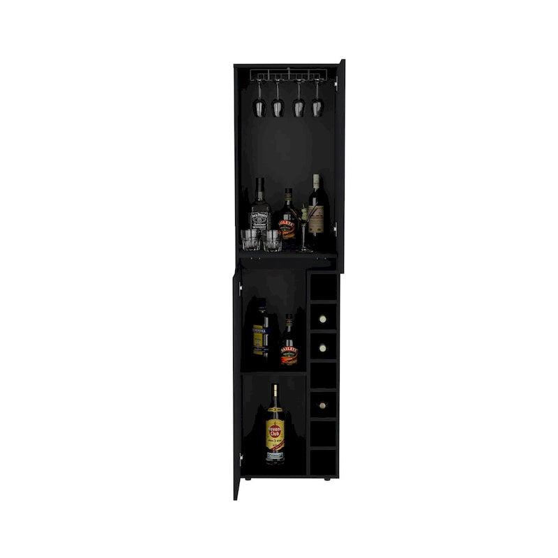 Armoire de rangement haute avec sept compartiments et un espace à deux portes - Noir