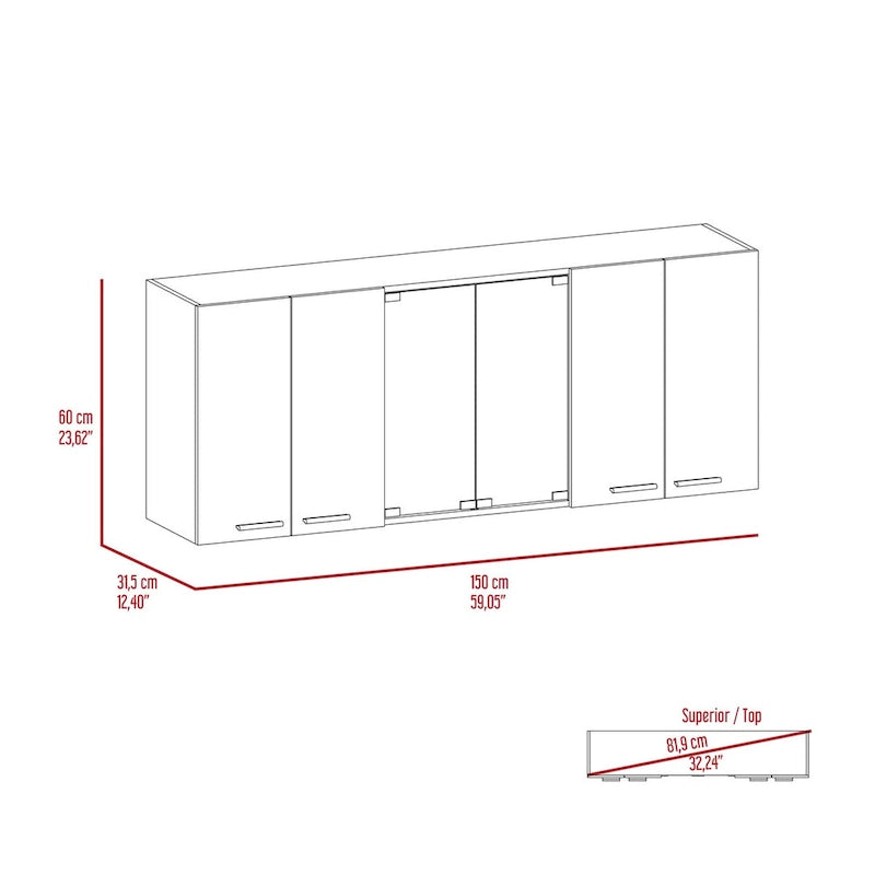 Meuble haut avec portes vitrées, 4 étagères intérieures, double porte