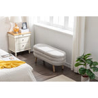 Banc de rangement en velours avec pieds en bois