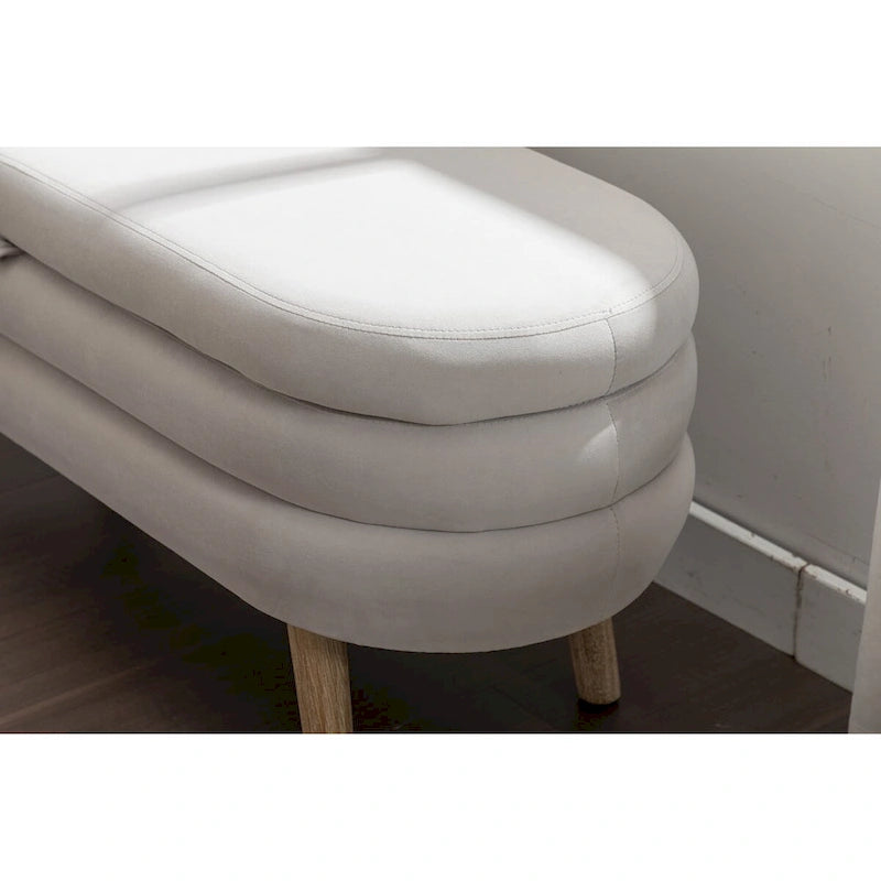 Banc de rangement en velours avec pieds en bois