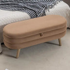 Banc de rangement en velours avec pieds en bois