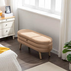 Banc de rangement en velours avec pieds en bois